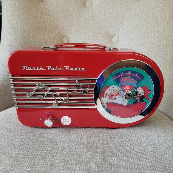 Mr. Christmas North Pole Radio Red Vintage Style Toy Plays 9 Songs 10.5"…